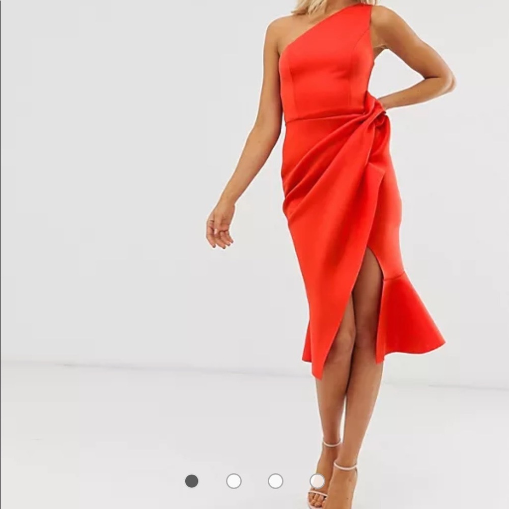 ASOS DESIGN one shoulder tuck detail midi dress